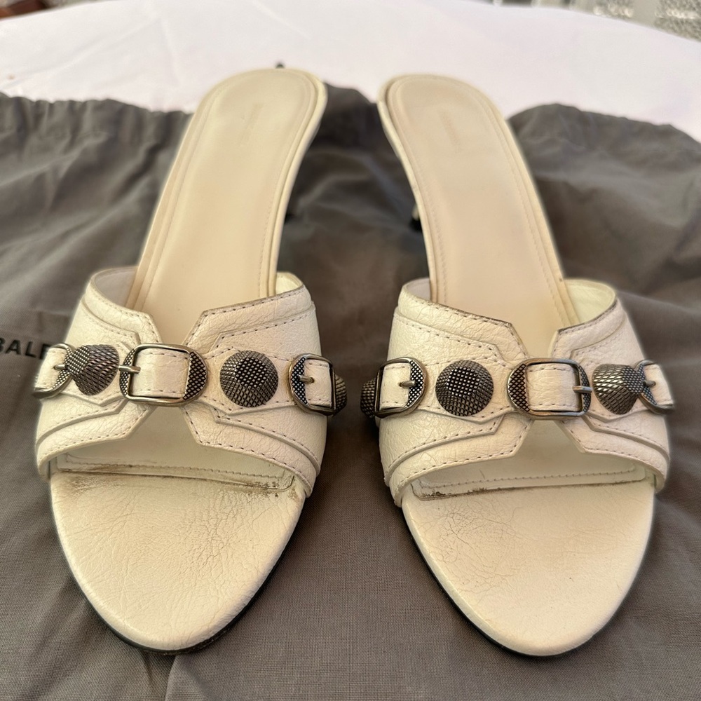 Balenciaga white calf leather “Le Cagole” sandal heels, size EU 40.